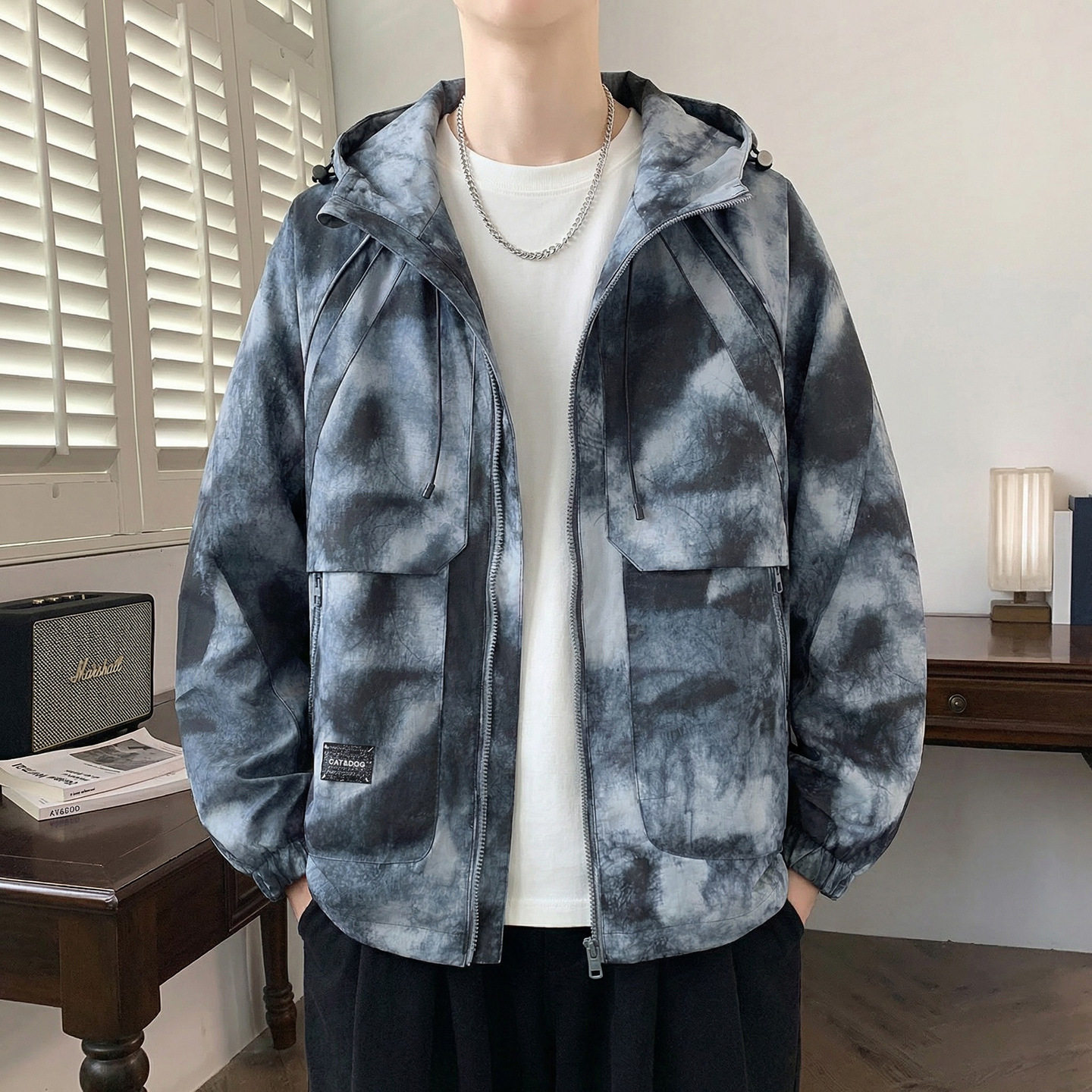 季连帽宽松彩潮流男生夹克