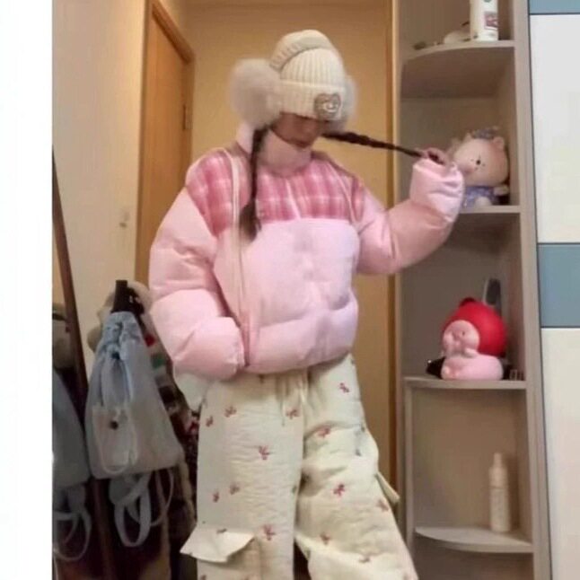 美式复古格子加厚面包服小个子