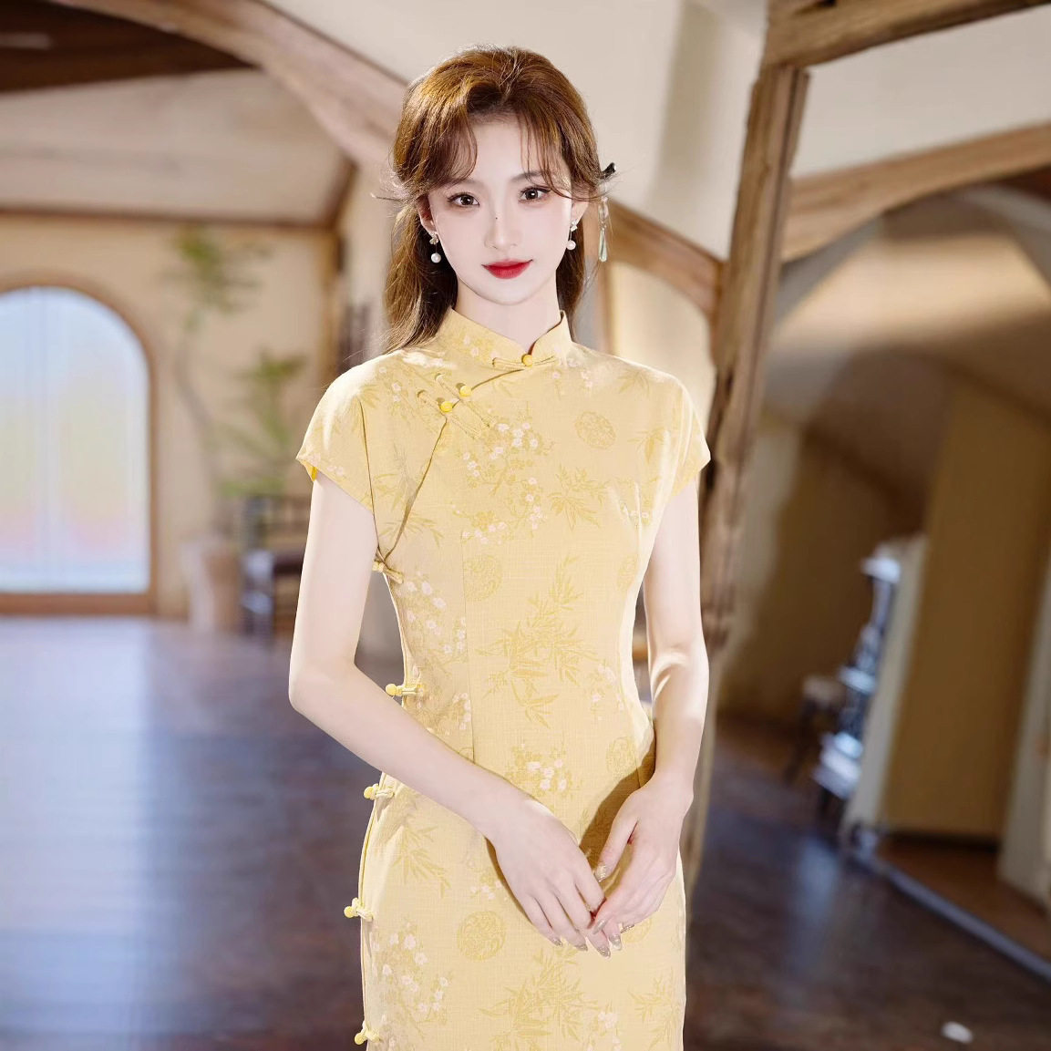 夏季新中式绿色小个子旗袍送考