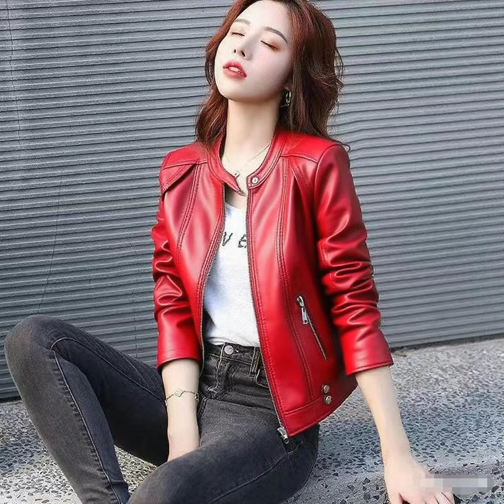 春秋机车皮衣女立领修身韩版