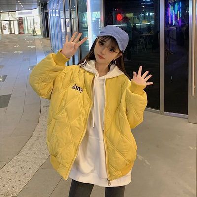 菱形格轻薄棉服女短款小个子