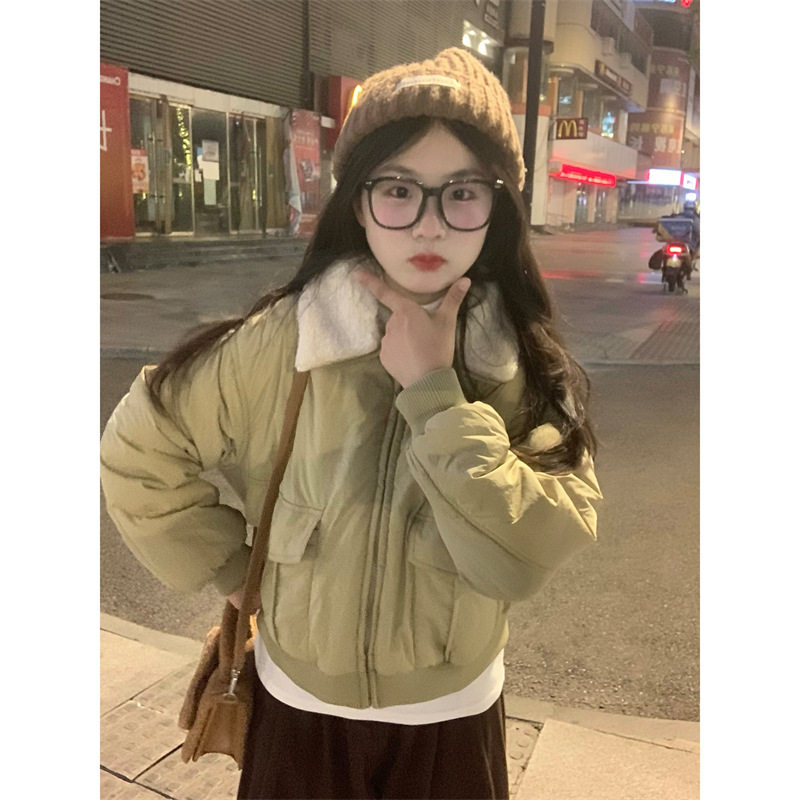 冬季女短款羊羔毛加厚棉服小个子