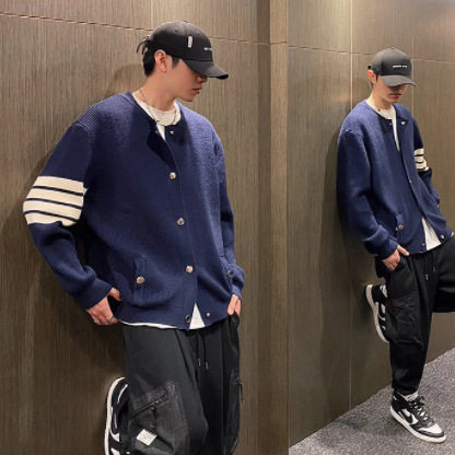 韩系男士秋冬加厚针织开衫