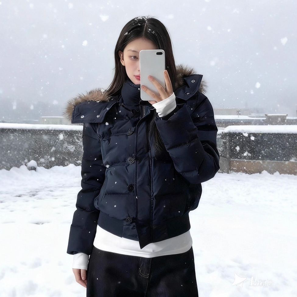 连帽毛领棉服女装2025秋冬季新款高级感短款棉衣外套加厚保暖上衣