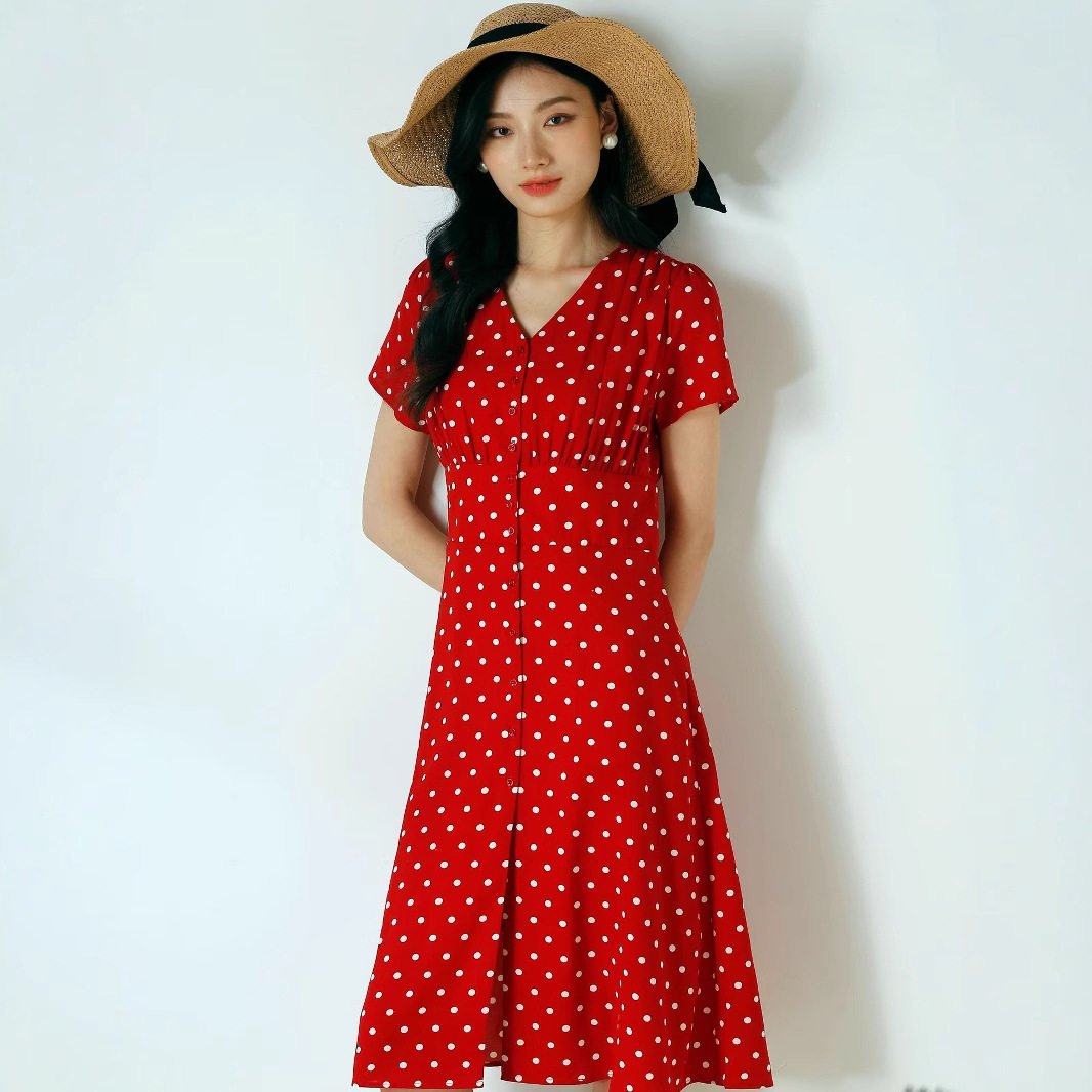 丽光裙子女夏连衣裙法式复古裙雪连衣裙