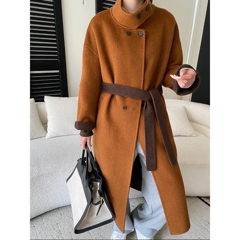 丽光 高智腔调 法式气质立领AB面撞色系带羊毛双面呢大衣 SN8412