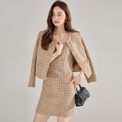 25早秋粗花呢套装千金亮片小香风法式两件套外套18221连衣裙