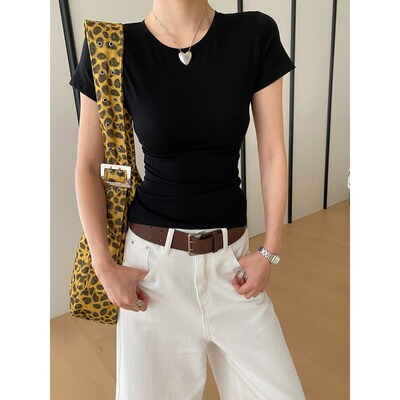 26 显瘦沙漏腰 零压塑身基础款小圆领修身正肩短袖T恤 SN8748