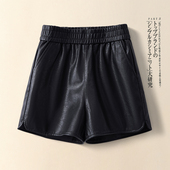 小个子打底靴裤 休闲短裤 女秋冬外穿松紧腰高腰显瘦a字阔腿pu皮裤