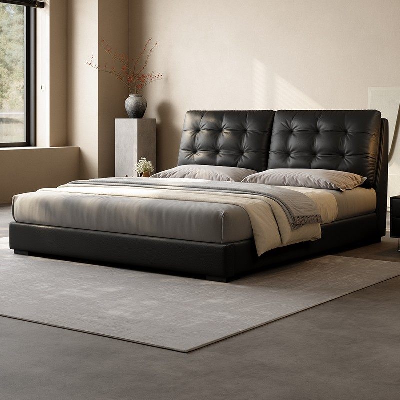 现代简约云朵真皮床意式极简大软包双人皮艺床大小户型双人储物床