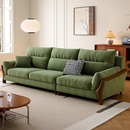 法式 小户型中古风客厅直排绿色布艺沙发 复古实木沙发2025新款