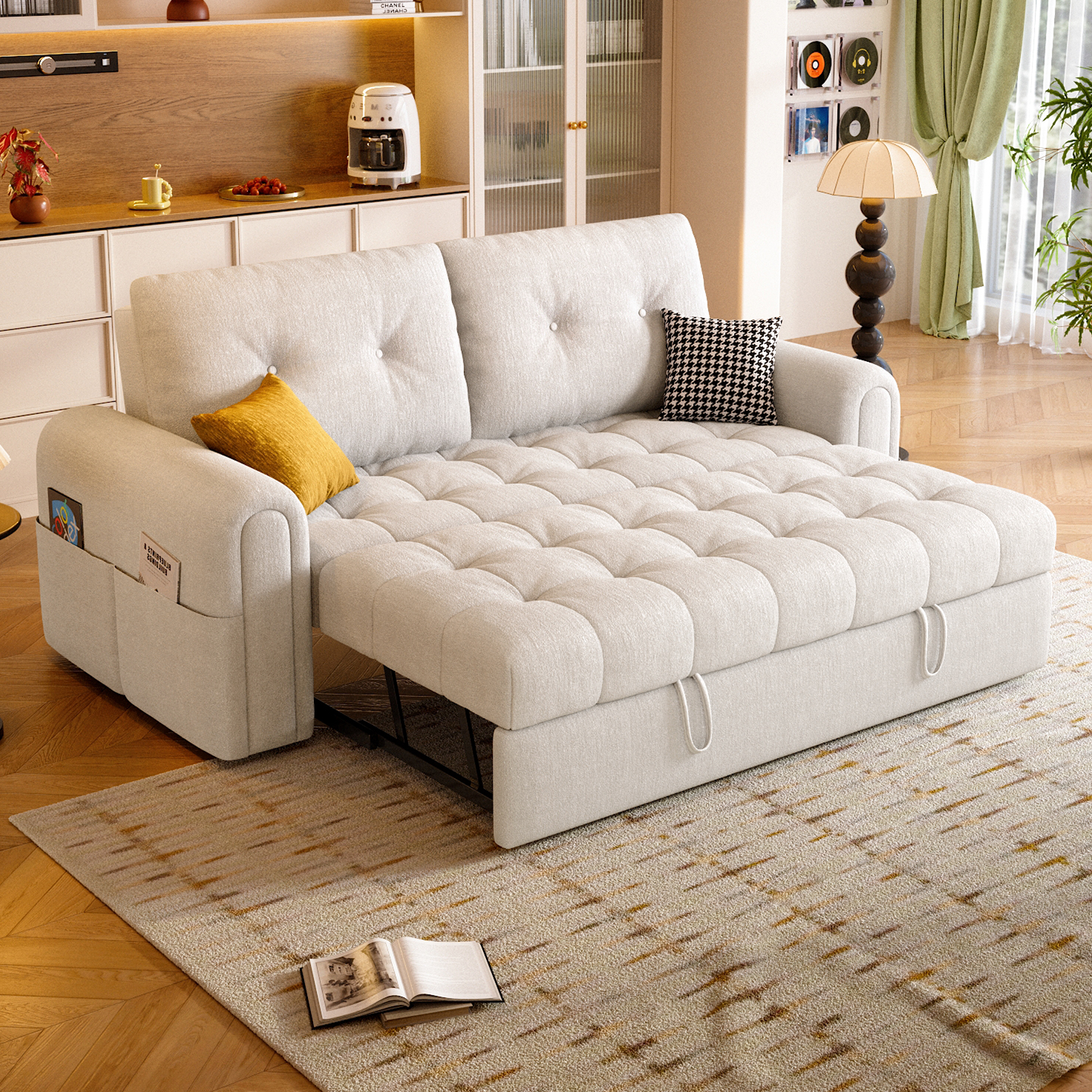 沙发床奶油风小户型客厅可折叠两用多功能伸缩直排布艺沙发可拆洗