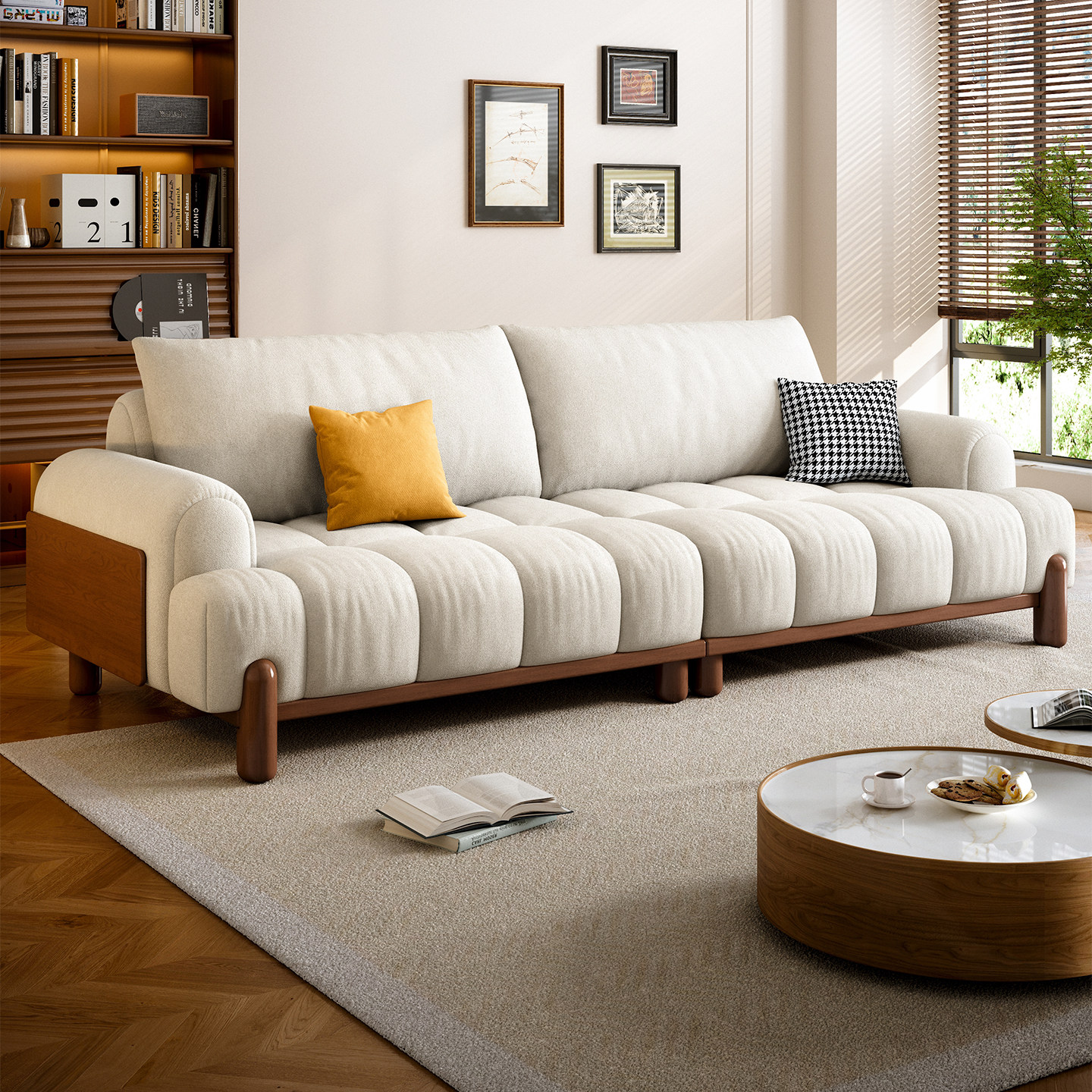 2025佛山新款原木风沙发棉花糖白蜡木客厅小户型可拆洗布艺沙发