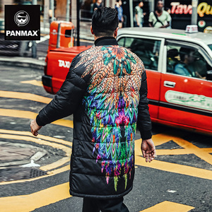 panmax潮牌大码男装 潮胖子全背刺绣潮流时尚长款羽绒服