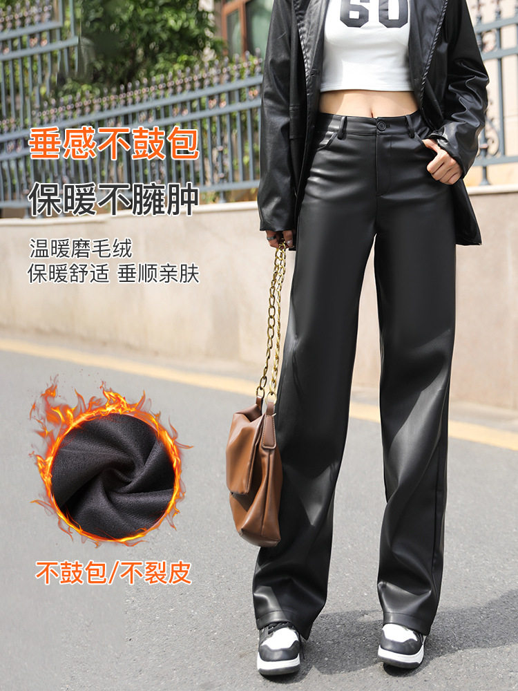 2026秋冬新款街头酷辣妹白色鳄鱼皮纹PU皮裤直筒裤女裤爆款