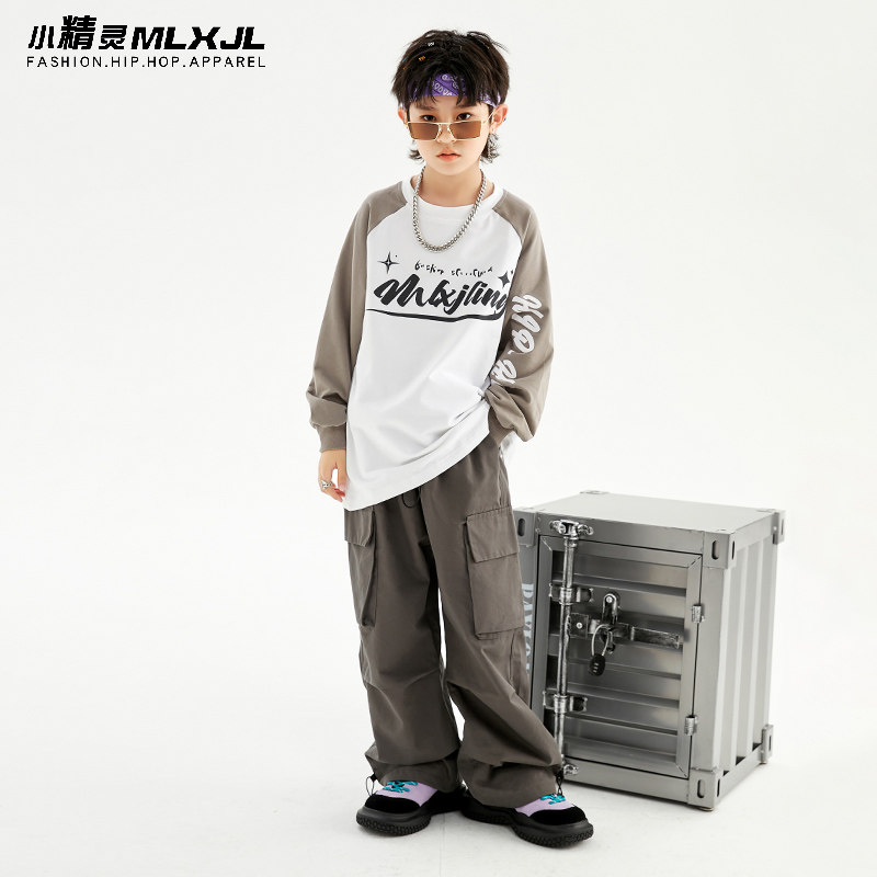 儿童街舞服男童嘻哈演出潮装小学生秋爵士舞走秀表演服卫衣架子鼓