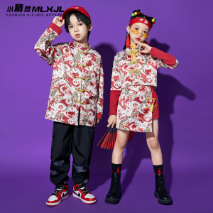 中国风儿童古风演出服表演服旗袍汉服男童国学唐装女童啦啦队服装