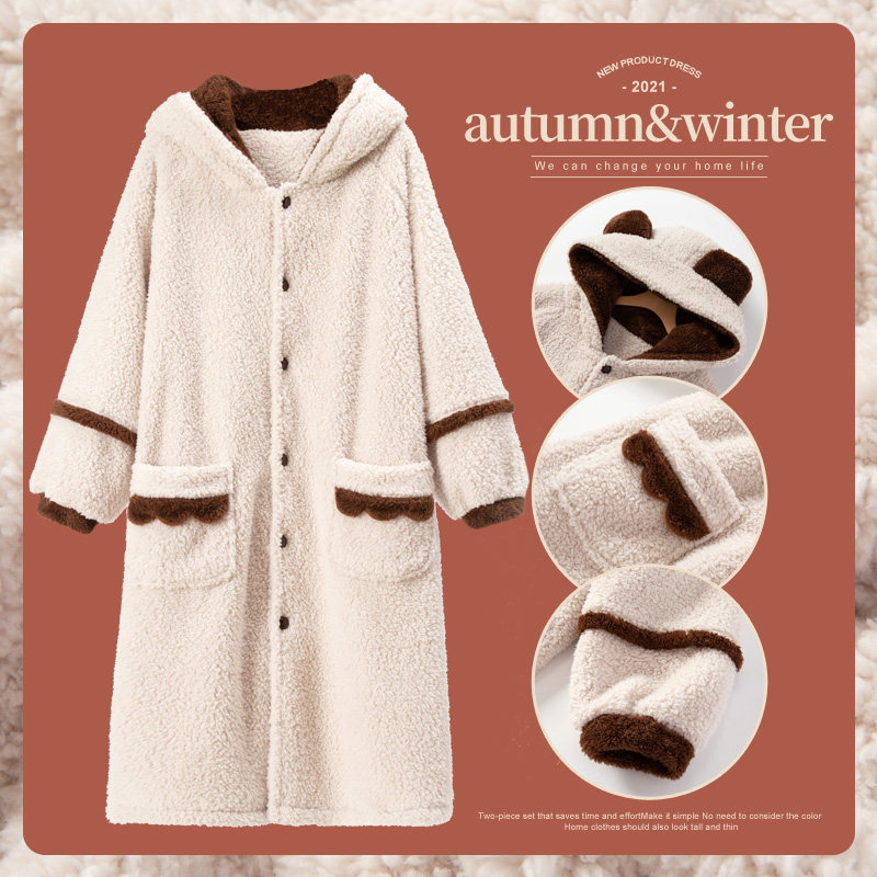 睡衣女秋冬季珊瑚绒2021年新款减龄加大码加厚睡袍家居服浴袍套装