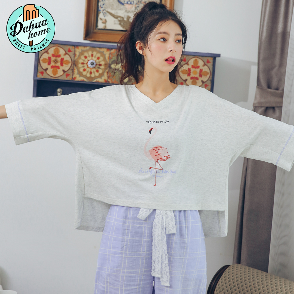 秋天七分袖春夏少女新款宽松睡衣