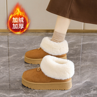 外穿短靴子 厚底保暖一脚蹬棉鞋 加绒加厚毛毛雪地靴女2025新款 冬季