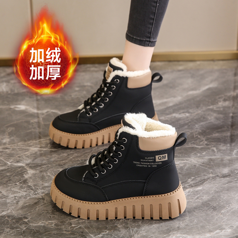 东北黑色雪地靴女防滑加绒马丁靴