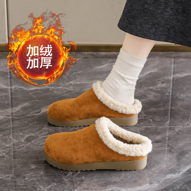 软底毛毛勃肯鞋女半拖加绒棉鞋
