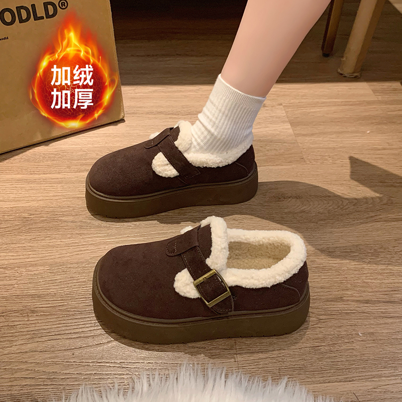 加绒加厚勃肯鞋女一脚蹬毛毛鞋