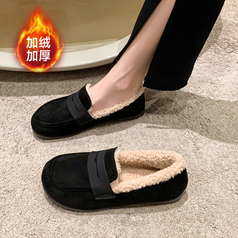 加绒老北京布鞋女一脚蹬毛毛鞋