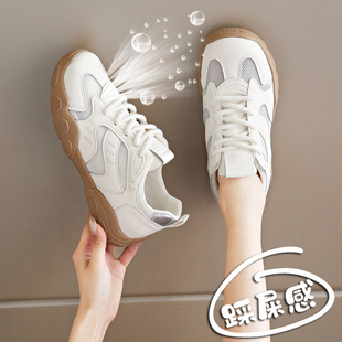 夏季透气薄款女鞋2026新款网面老爹鞋厚底小白鞋配裙子运动休闲鞋