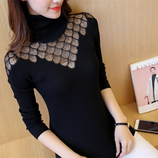 lady Lace High collar sweater Internal lap Autumn 2021 new pattern Explosive money black Base coat Autumn Western stylein the Women's clothing/Boutique , Sweaters  category - from Buy2taobao.com to provide professional Taobao agent buy service
