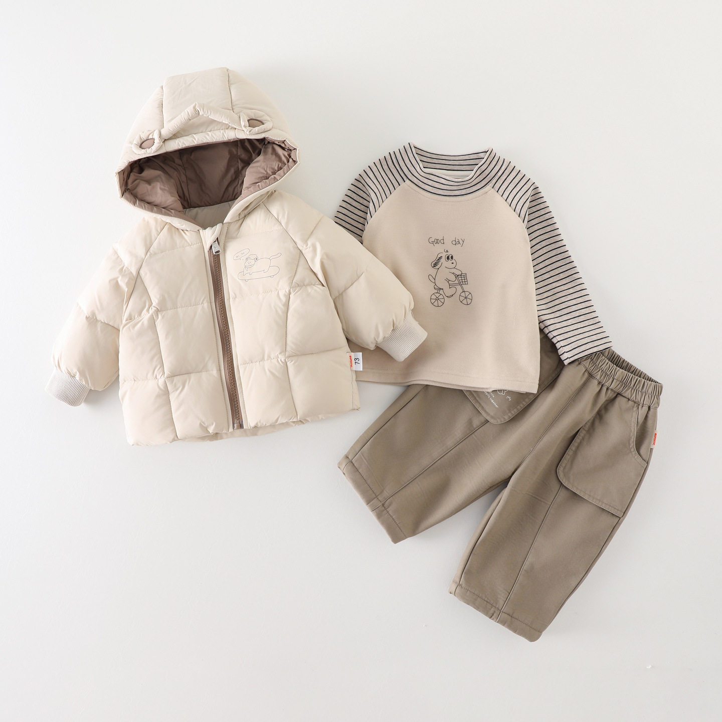 男小童冬装宝宝加厚棉服外套三件套婴幼儿衣服连帽外出服 a类套装