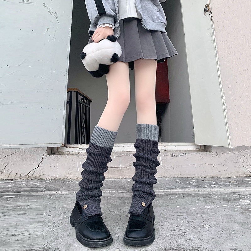 灰黑拼接撞色针织袜套堆堆袜子女秋冬纽扣开叉小腿过膝袜jk搭长靴,女士内衣/男士内衣/家居服,长筒袜,淘宝优惠券,粉丝福利购,淘宝优惠卷