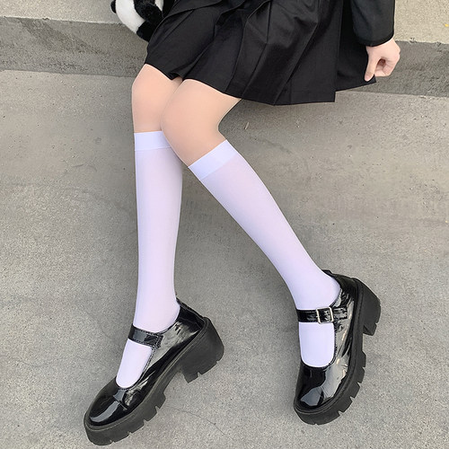白色天鹅绒jk小腿袜夏季薄过膝袜