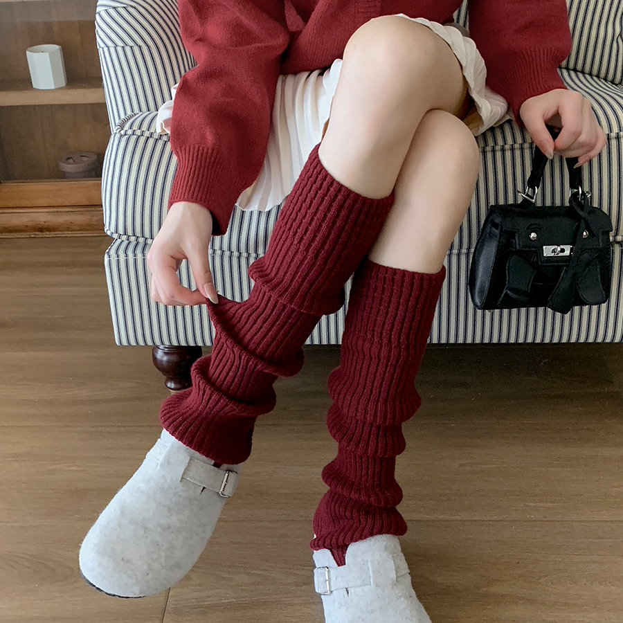 秋冬酒红色针织保暖袜套女中筒显瘦堆堆袜韩系瑜伽运动踩脚腿套,女士内衣/男士内衣/家居服,中筒袜,淘宝优惠券,粉丝福利购,淘宝优惠卷