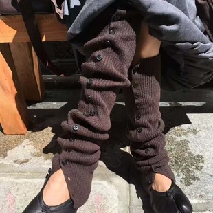 诗歌lan同款 秋冬纽扣针织腿套女韩系时髦女士高级感咖啡色袜套女