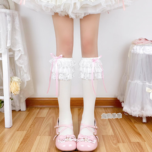 日系蕾丝大花边doll感小腿袜棉袜