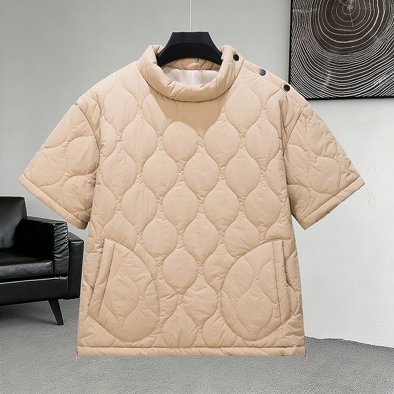 2025新款短袖绗棉高领棉衣男女加厚保暖防风宽松棉服青少年外套潮