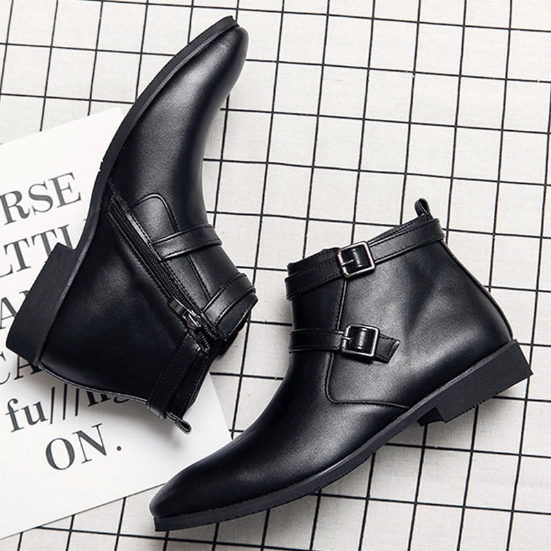 男鞋2026年秋季新款潮双搭扣黑色皮鞋 透气年轻款个性英伦皮靴男