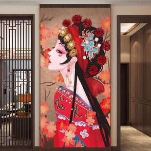 自粘墙贴画国潮风京剧花旦美女壁画餐厅火锅店饭店包厢墙面装饰画