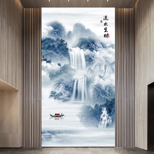 水墨山水画客厅自粘墙贴画