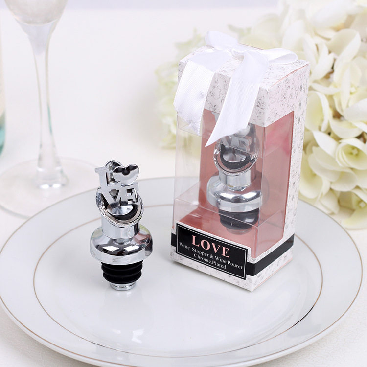 欧式创意婚庆回礼礼品 合金LOVE倒酒器/酒塞