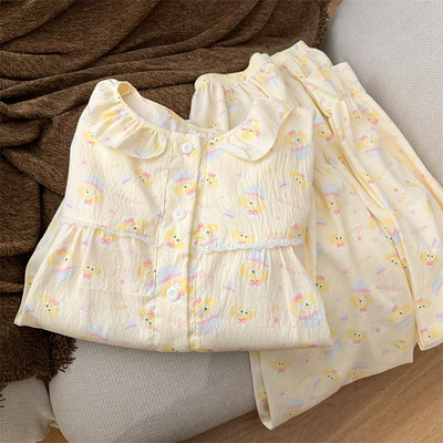 带胸垫睡衣女春秋季长袖长裤韩版