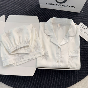 高级感小雪花冰丝睡衣女夏季新款薄款短袖仿真丝家居服可外穿套装
