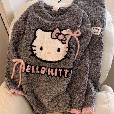 HelloKitty睡衣女秋冬季半边绒