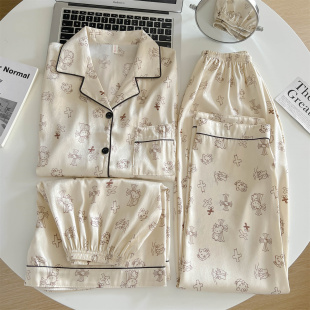 高级感香槟色KT猫睡衣女款高级感轻奢风冰丝短袖夏天家居服三件套