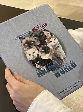 可爱蓝色猫咪适用苹果ipad10代平板保护套ipadair2024三折mini6/air5/air2防摔女ipadpro2024时尚ipad9亚克力