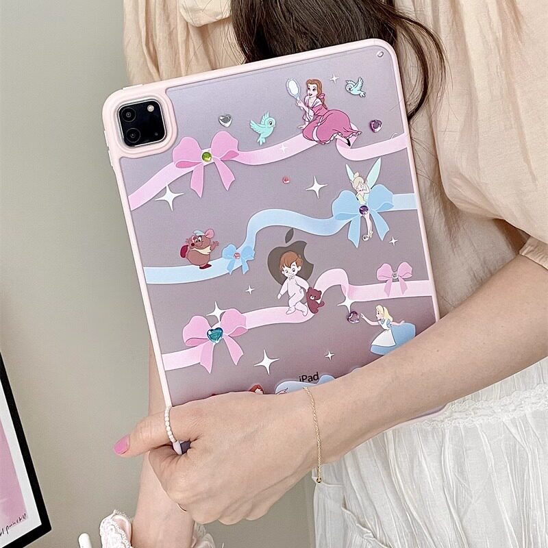 蓝粉丝带公主适用苹果ipad10代平板保护套ipadair6亚克力单壳air5/air3防摔ipadpro可爱ipad9代卡通时尚硬壳