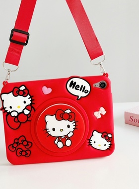 伸缩支架红色KT猫适用苹果ipad9平板保护套ipadair6硅胶mini6/mini7/air5/air2可爱ipadpro2024防摔卡通10代