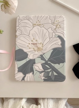 白色大花朵适用苹果ipad10代平板保护套ipadair6旋转mini6/air5/air3简约ipadpro2024时尚ipad8亚克力air13寸