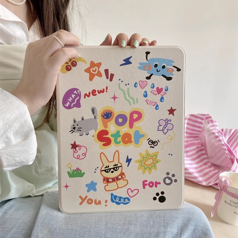 可爱POP涂鸦适用苹果ipad10代平板保护套ipadair6旋转mini6/air5/air3女ipadpro2024时尚ipad8亚克力air13寸
